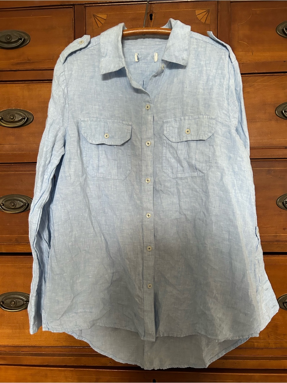 Source Unknown Pale Blue Linen Blend Button-Down Shirt